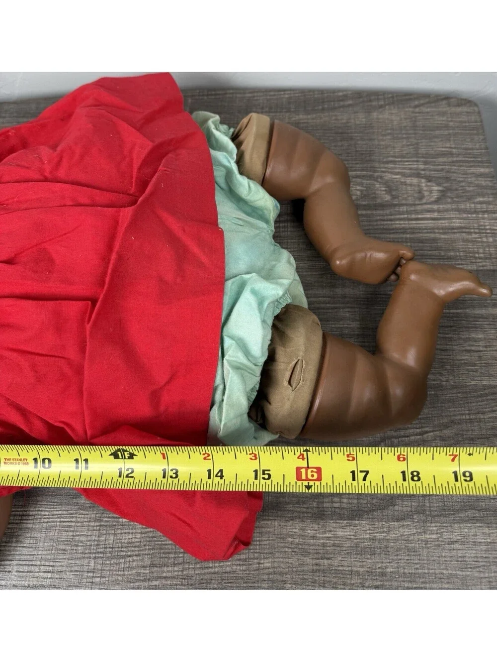 Vtg Black Baby Doll 19in Hard Plastic Sleep Eyes Red Dress Cloth Body For Repair